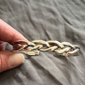 Women  Braided 925 Silver Cuff Bracelet